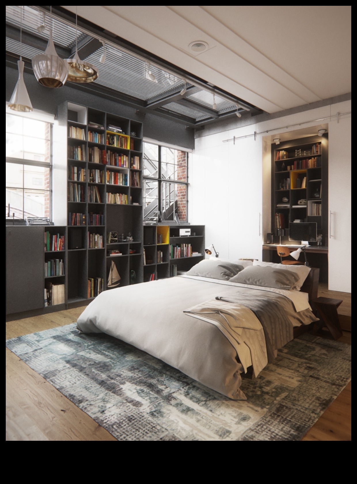 إلهام ديكور غرفة النوم الصناعية الأنيقة